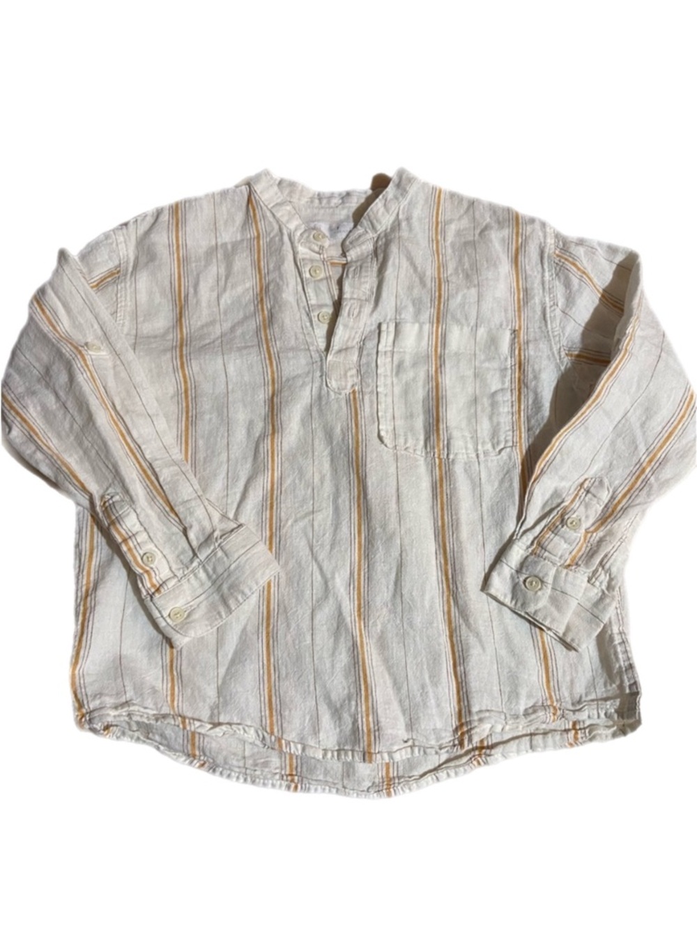 Zara Kids Boy’s Pop Over Henley Shirt White Striped Long Sleeve Size 7 Bohemian